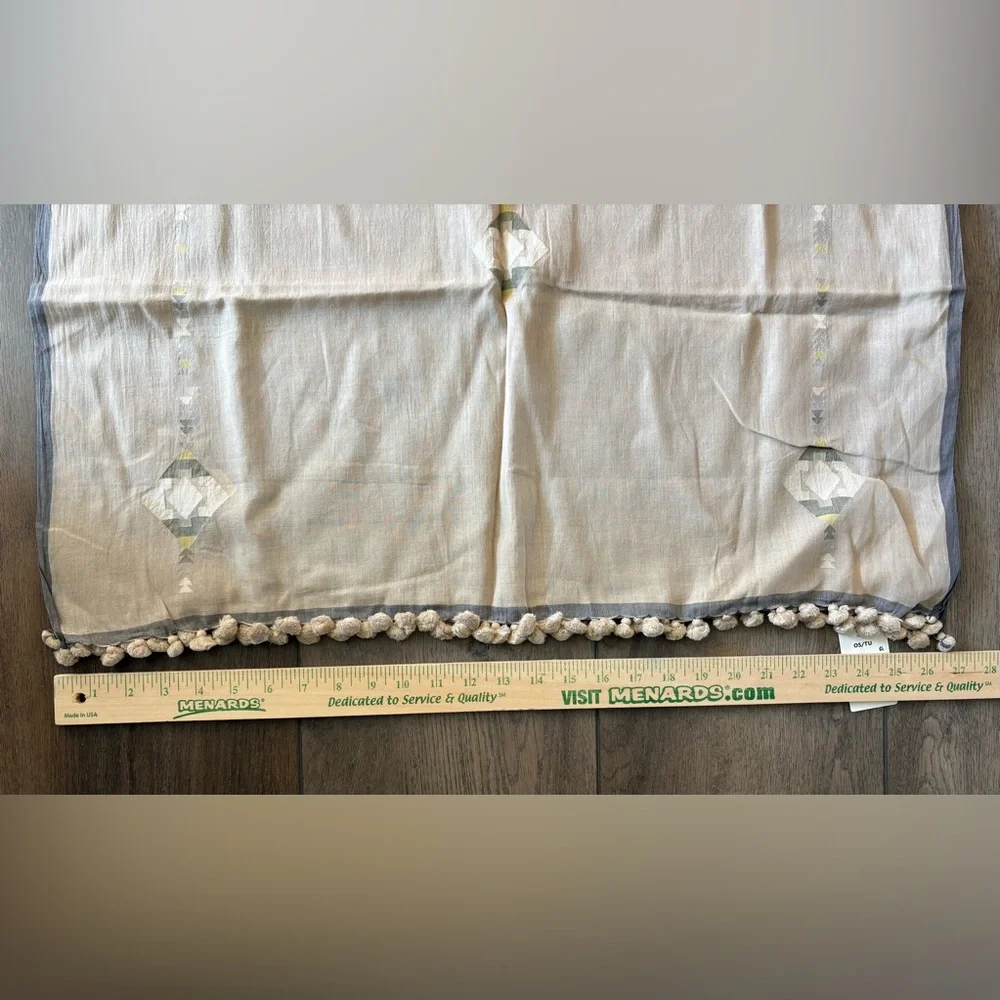 Eileen Fisher NWT Beige and Gray Cotton Scarf with Embroidered Accents - Picture 7 of 9